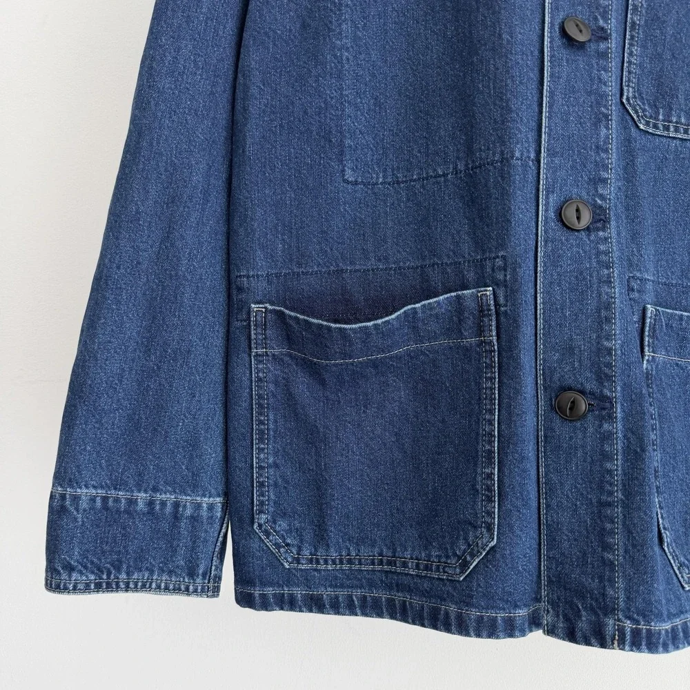 Uniqlo Jacket Mens Medium Blue Denim Chore Workwear Utility Unlined Pockets